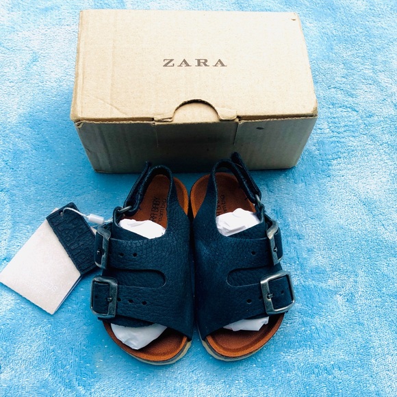 ZARA KIDS FOOTWEAR BLUE LEATHER SANDALS - Picture 1 of 3